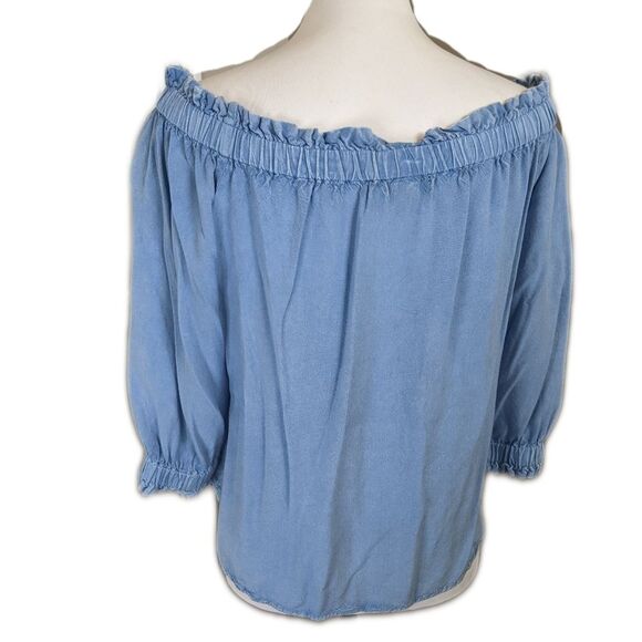 Style Envy rayon off the shoulder blouse, chambray blue, soft & comfy L - Picture 2 of 7